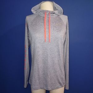 2/$40 EUC Under Armour Heatgear Long Sleeve Hooded Loose Fit Shirt S GRAY/CORAL